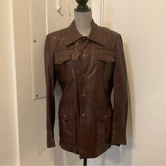 🦄RARE 70s Vintage Pierre Desmarais VOYAGEUR Genuine Brown Leather Jacket - Picture 2 of 13